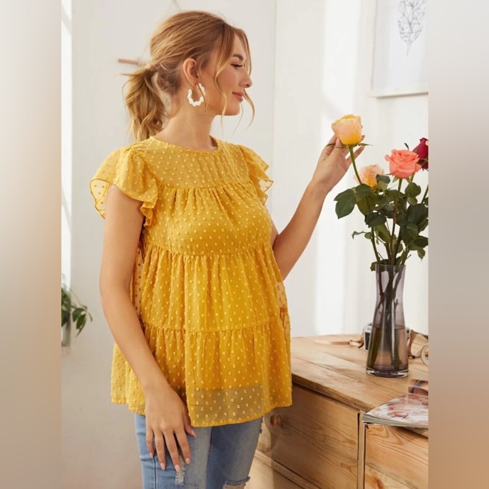 Shein Maternity solid swiss dot Top